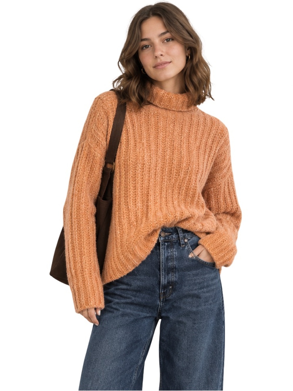 Free People Fluffy Fox Sweater Size Large Papaya Relaxed Chunky Wool Alpaca